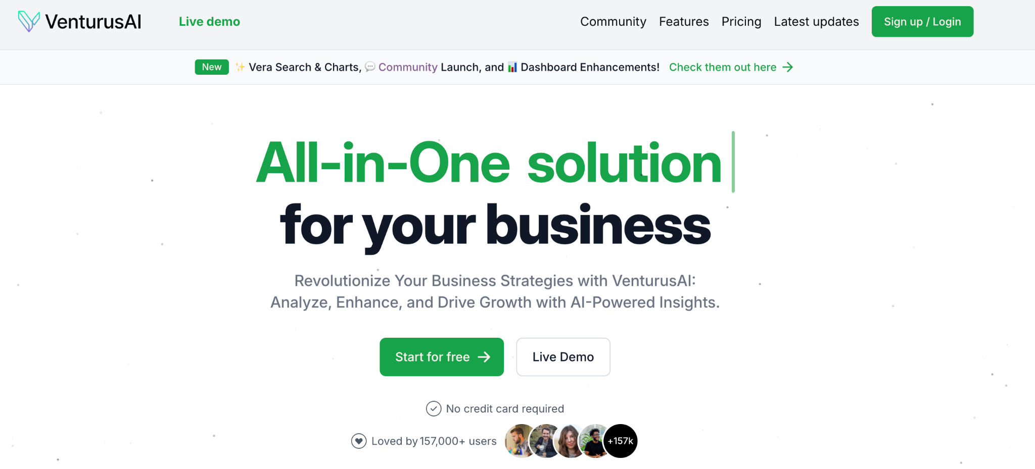 VenturusAI homepage presenting AI-generated business analysis tools.
