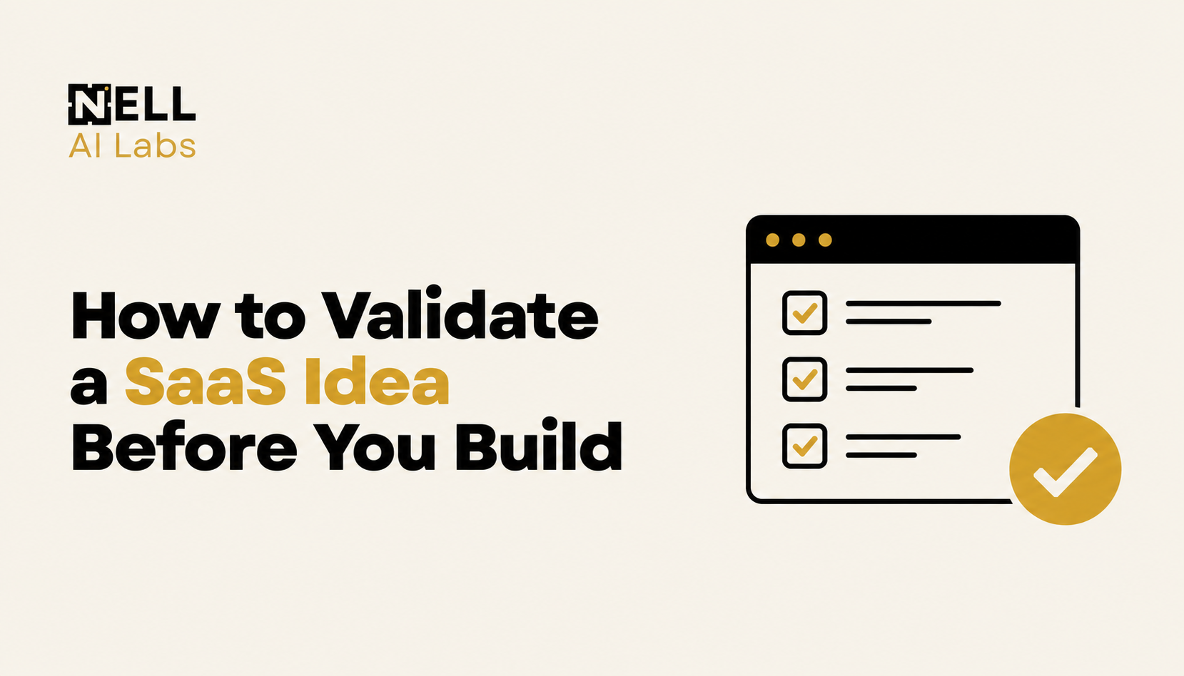 Cover for How to Validate a SaaS Idea Before You Build, with an illustrated browser-based validation checklist.