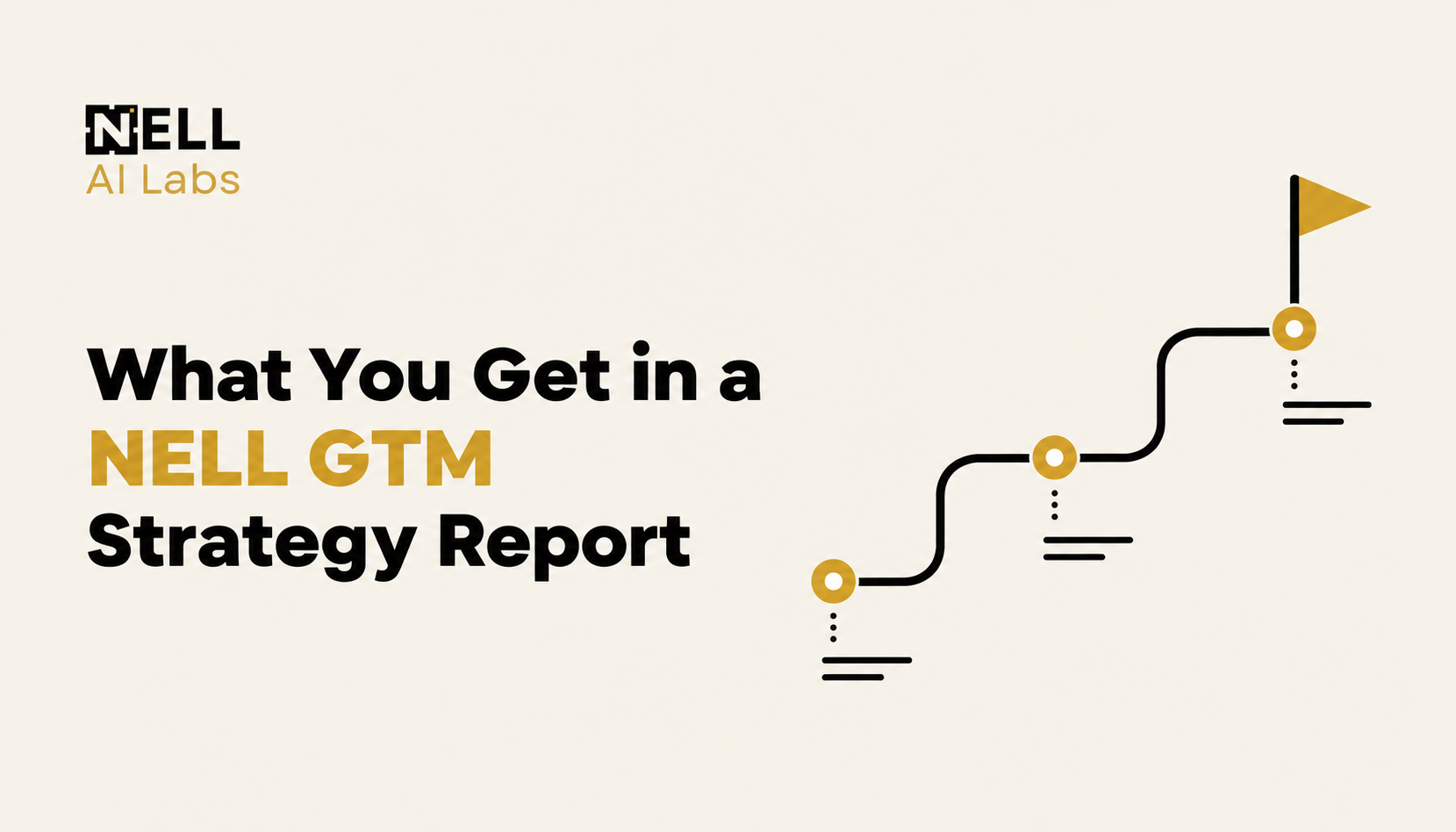 Cover for What You Get in a NELL GTM Strategy Report, with an illustrated roadmap linking milestones to a launch goal.